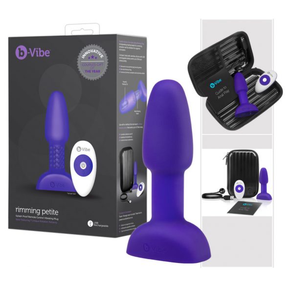 b-Vibe Rimming - vrtljivi analni vibrator s kroglicami (vijolična) 