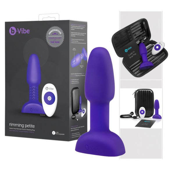 b-Vibe Rimming - analni vibrator z vrtljivimi kroglicami (vijoličen)