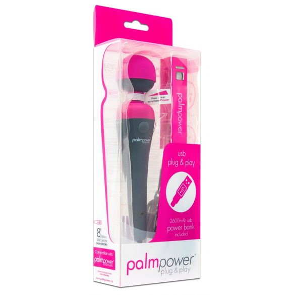 PalmPower Wand - velik masažni vibrator USB z baterijo za napajanje (roza-siva) 