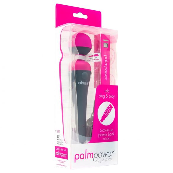 PalmPower Wand - masažni vibrator s powerbankom (roza-siva)