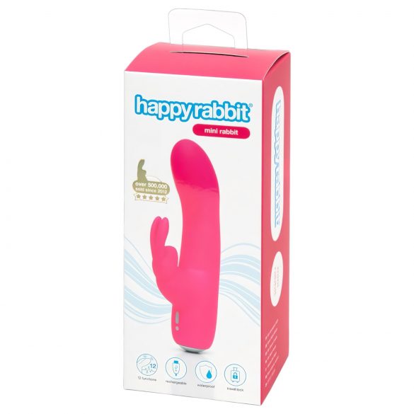 Happyrabbit Mini Rabbit - vodoodporen vibrator za polnjenje z žgečkljivim vzvodom (roza) 