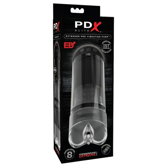 PDX Elite Extender Pro - sesalni masturbator za pičko z možnostjo polnjenja (črn) 