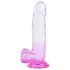 Sunfo - prisesalna, realistično oblikovana dildo s testisi - 22 cm (prozorno-vijolična)