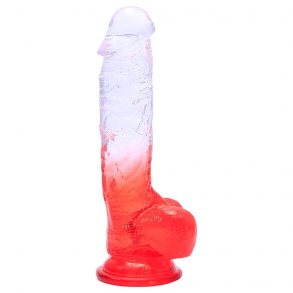 Sunfo - pripenjalni, realistični dildo za testise - 21 cm (prosojno rdeč) 