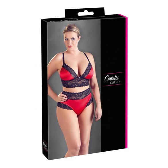 Cottelli Plus Size - čipkasto-satenasti nedrček (črno-rdeč)