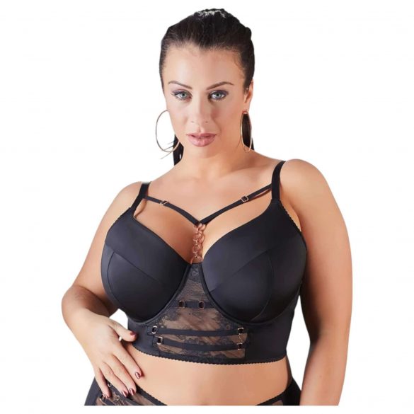 / Cottelli Plus Size - čipkast modrček s trakovi (črna)  - 95D