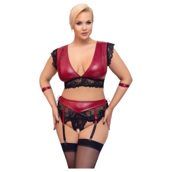 Cottelli Bondage Plus Size - komplet čipkastega modrčka (rdeča in črna) 