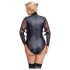 Cottelli Bondage Plus Size - čipkasto telo z rokavi (črno)  - 2XL