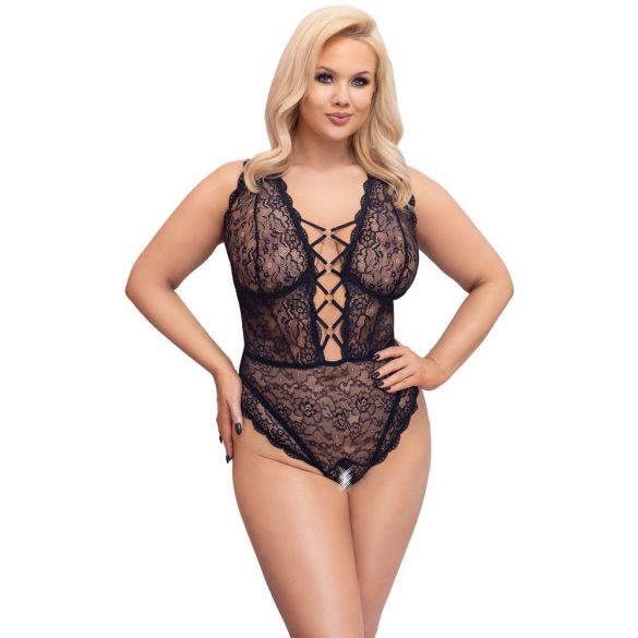 Cottelli Curves Plus Size - prosojno body z vzorcem (črno) 