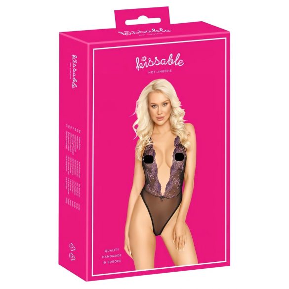 Kissable - roza vezen bodi (črna) - L/XL