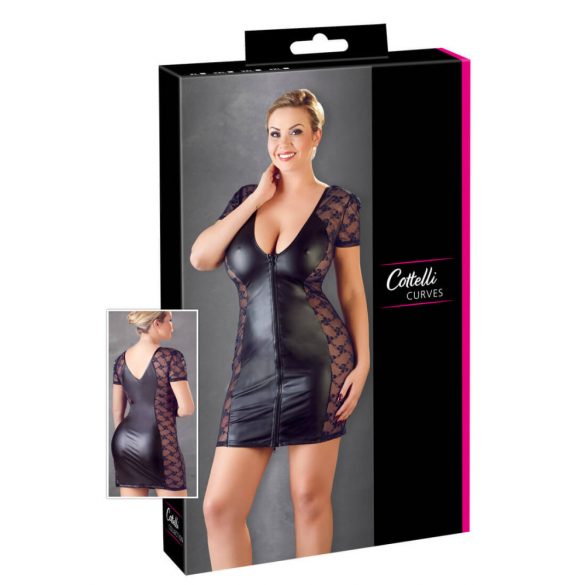 Cottelli Plus Size - kombinirana obleka s pentljo in čipko (črna) - 2XL