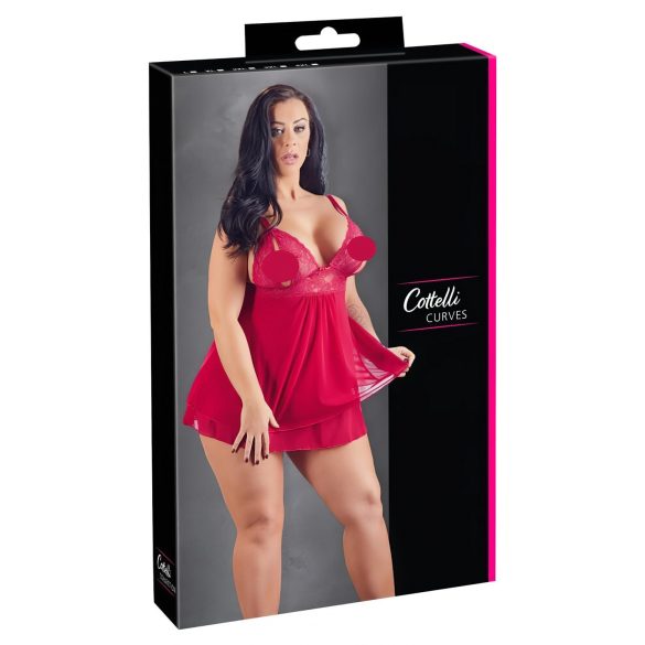 Cottelli Plus Size - čipkasta, lahkotna babydoll srajčka (rdeča) - XL