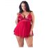 Cottelli Plus Size - čipkasta, lahkotna babydoll srajčka (rdeča) - 2XL