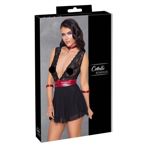 Cottelli Bondage - čipkasta babydoll s trakom za vrat (črna) 