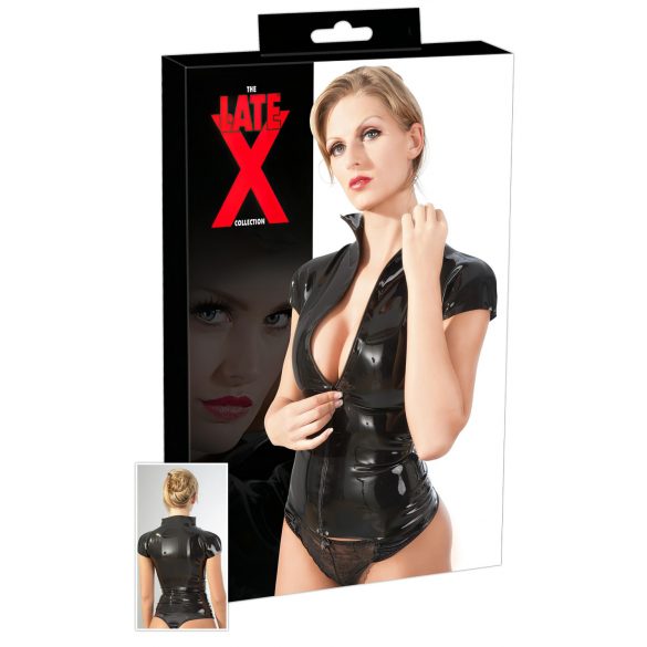 LATEX - Ženski top s kratkimi rokavi in zadrgo (črn)  - 2XL