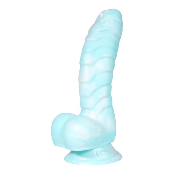 OgazR Sea Serpent - Dildo z žlebovi in objemko - 17 cm (modro-bela) 