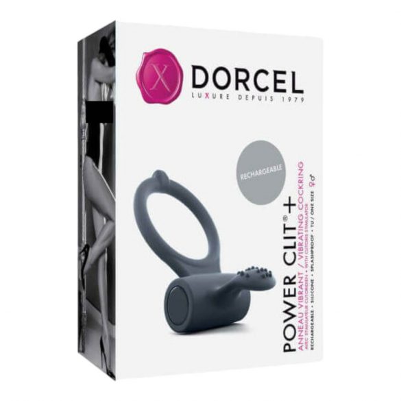 Dorcel Power Clit Plus - vibracijski obroček za penis na baterije (črn) 