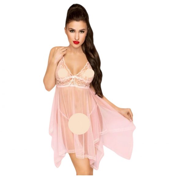 Penthouse Naughty Doll - asimetrična čipkasta obleka s tangicami (roza)  - L/XL