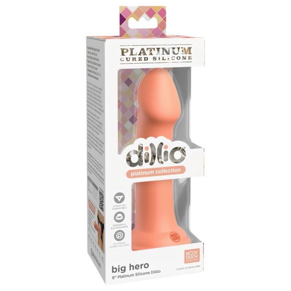 Dillio Big Hero - silikonski dildo z vakuumskim pokrovom (17 cm) - oranžen