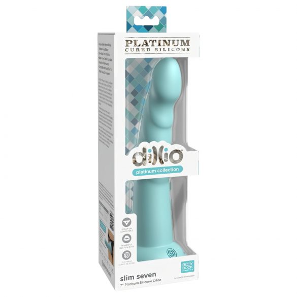 Dillio Slim Seven - stimulatorni dildo s prisesalno osnovo (20 cm) - turkizna