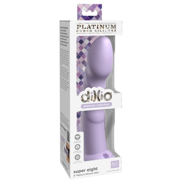 Dillio Super Eight - akrilni silikonski dildo z lepljivimi prsti (21 cm) - vijolična 