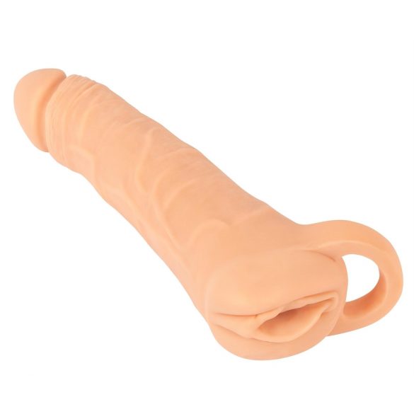 Naravna koža - 2v1 umetna pička in nožnica za penis - 23 cm (naravna) 