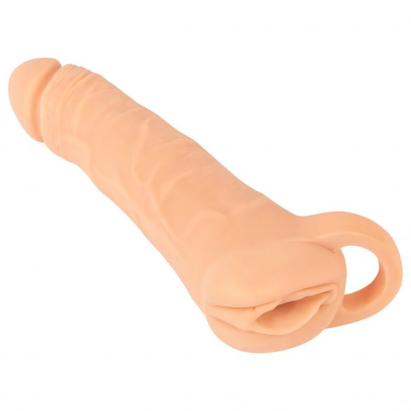 Naravna koža - 2v1 umetna pička in nožnica za penis - 23 cm (naravna) 