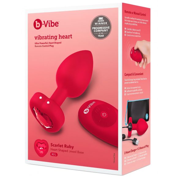 b-vibe heart - polnilni, brezžični analni vibrator (rdeč)