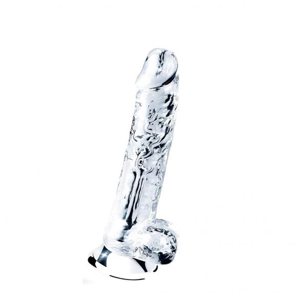 Lovetoy Flawless Clear - pripenjalni, testisni dildo - 19 cm (prozoren) 