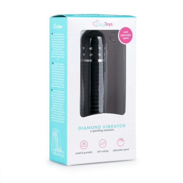 Easytoys Diamond Ribbed - vibrator z rebrasto palico (črn) 