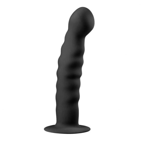 Easytoys Ribbed - analni dildo s sponkami (14 cm) - črn 