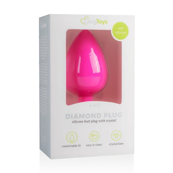 Easytoys Diamond - analni čep z belim diamantom (velik) - roza