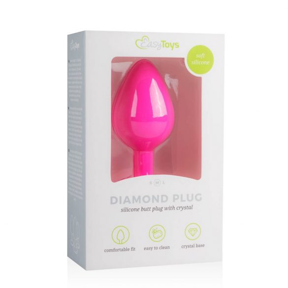 Easytoys Diamond - analni dildo z belim kamnom (srednje velik) - roza 