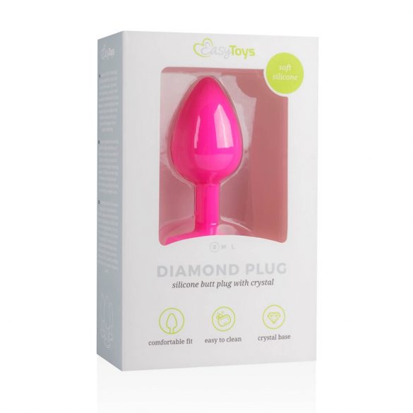 Easytoys Diamond - analni dildo z belim kamnom (majhen) - roza 