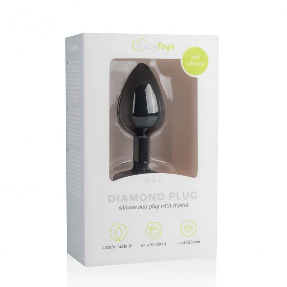 Easytoys Diamond - analni dildo z belim kamnom (majhen) - črn 