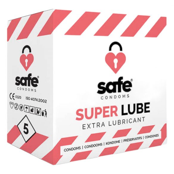 SAFE Super Lube - ekstra ploščati kondom (5 kosov) 