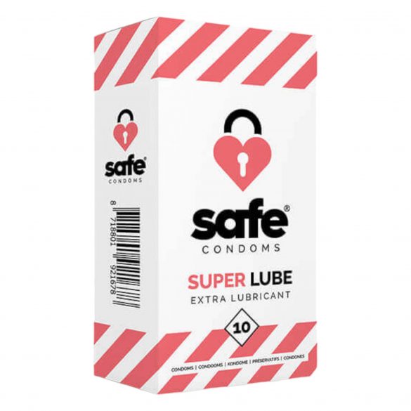 SAFE Super Lube - ekstra ploščati kondom (10 kosov) 