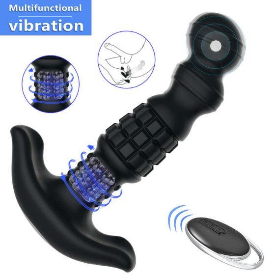 Aixiasia Abake - Brezžični, radijsko vodeni, vrtljivi analni vibrator (črn)